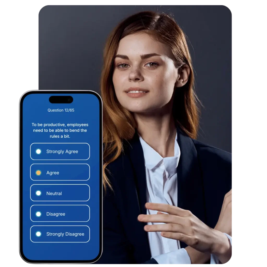 example of integrity test question on a mobile screen