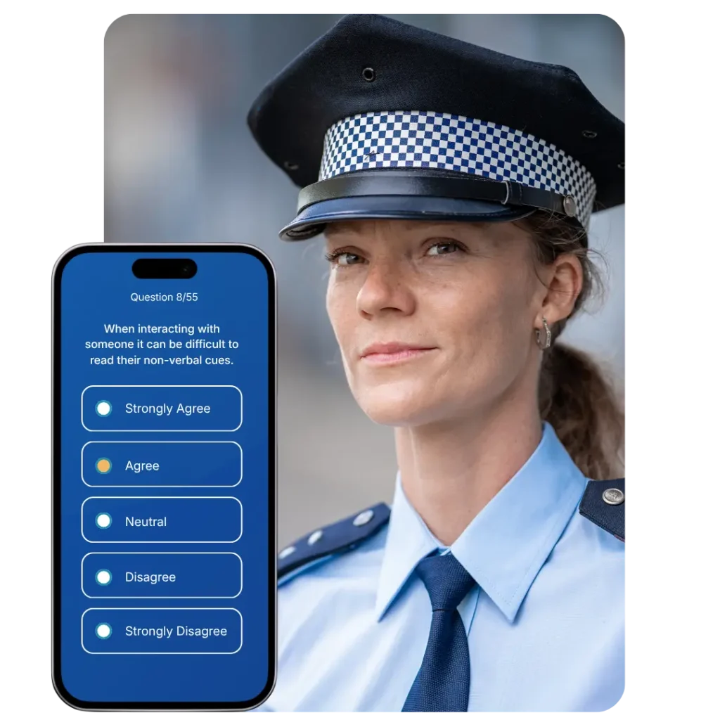 example of law enforcement test question on a mobile screen