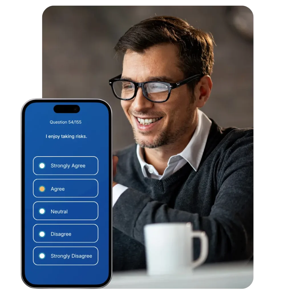 example of personality test question on a mobile screen
